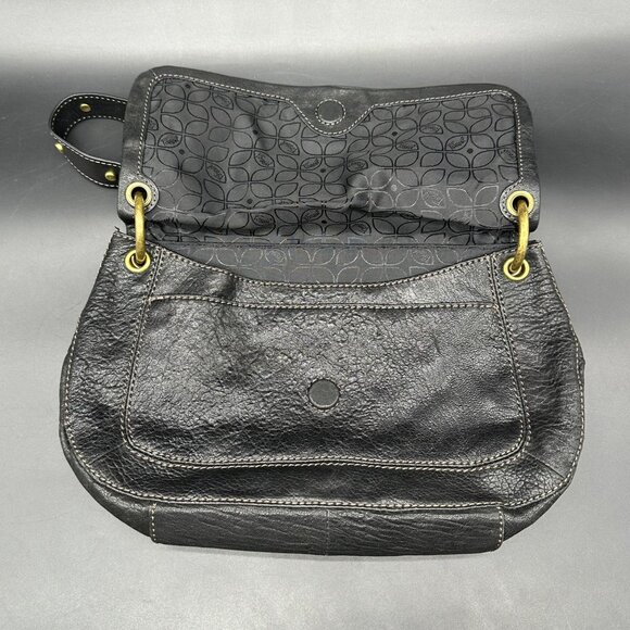 Fossil Shoulder Bag Purse Elaine Flap Black Leather Purse Y2K Vintage Retro - Picture 5 of 16